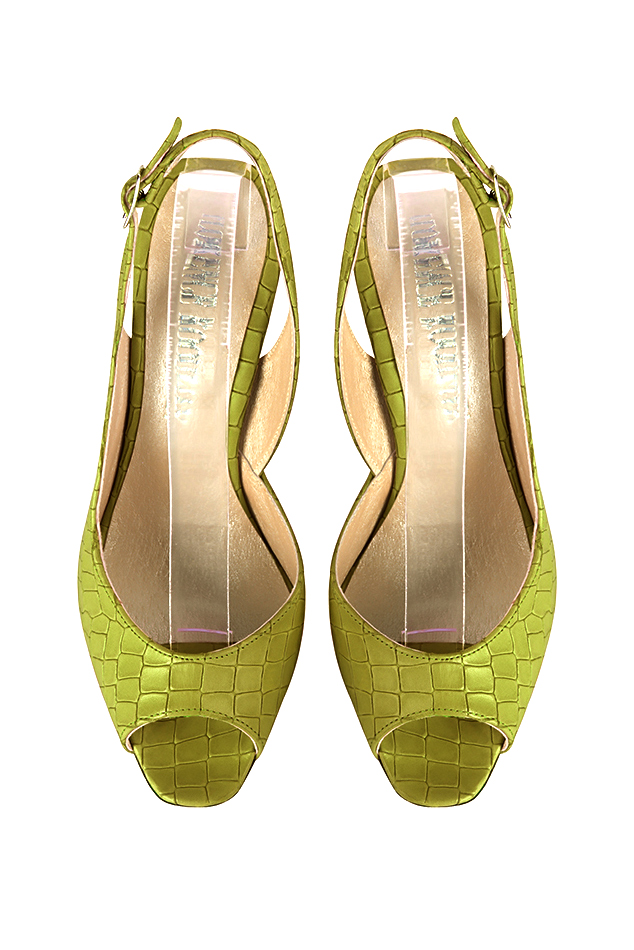 Dress heels peep-toe slingback in pistachio green leather with high slim heels and round toe - Top view